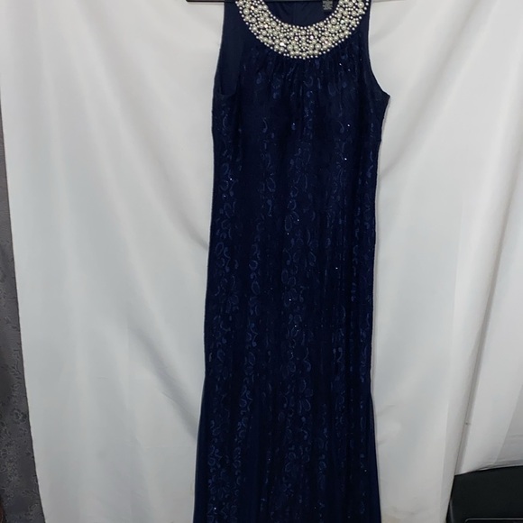 R & M Richard’s  Wo Size 12 FORMAL EVENING DRESS MOTHER OF BRIDE DRESS NAVY EUC - Picture 9 of 16